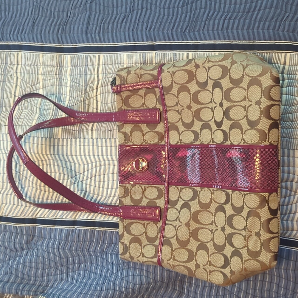 Coach maroon and tan purse